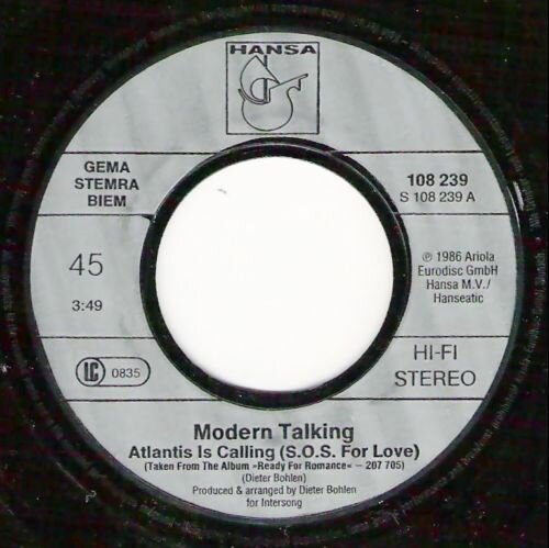 Modern Talking - Atlantis Is Calling (S. O. S. For Love) (Single, 1986) - CD
